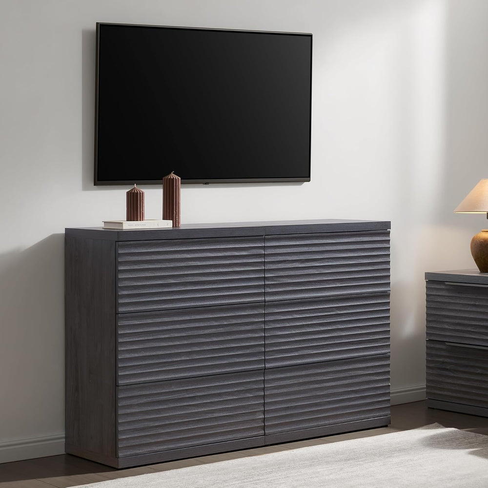 SICOTAS Fluted Buffet Cabinet with Storage, 3-Drawer Sideboard Cabinet, Moder...