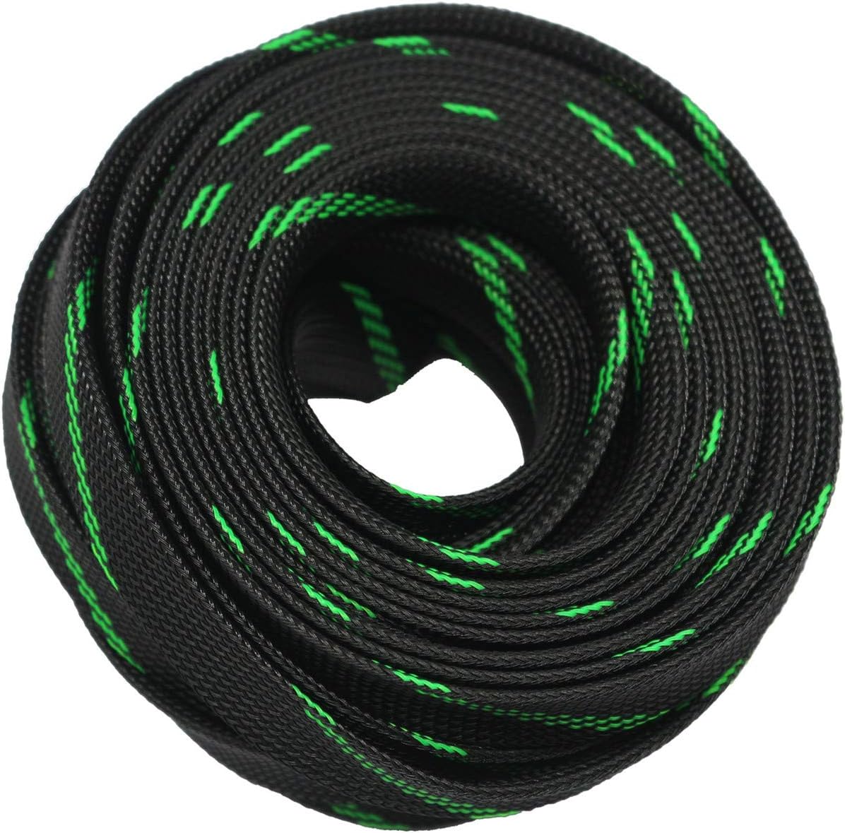 30ft PET Expandable Sleeving Wire Cable Sleeve (2/5", Green&Black)