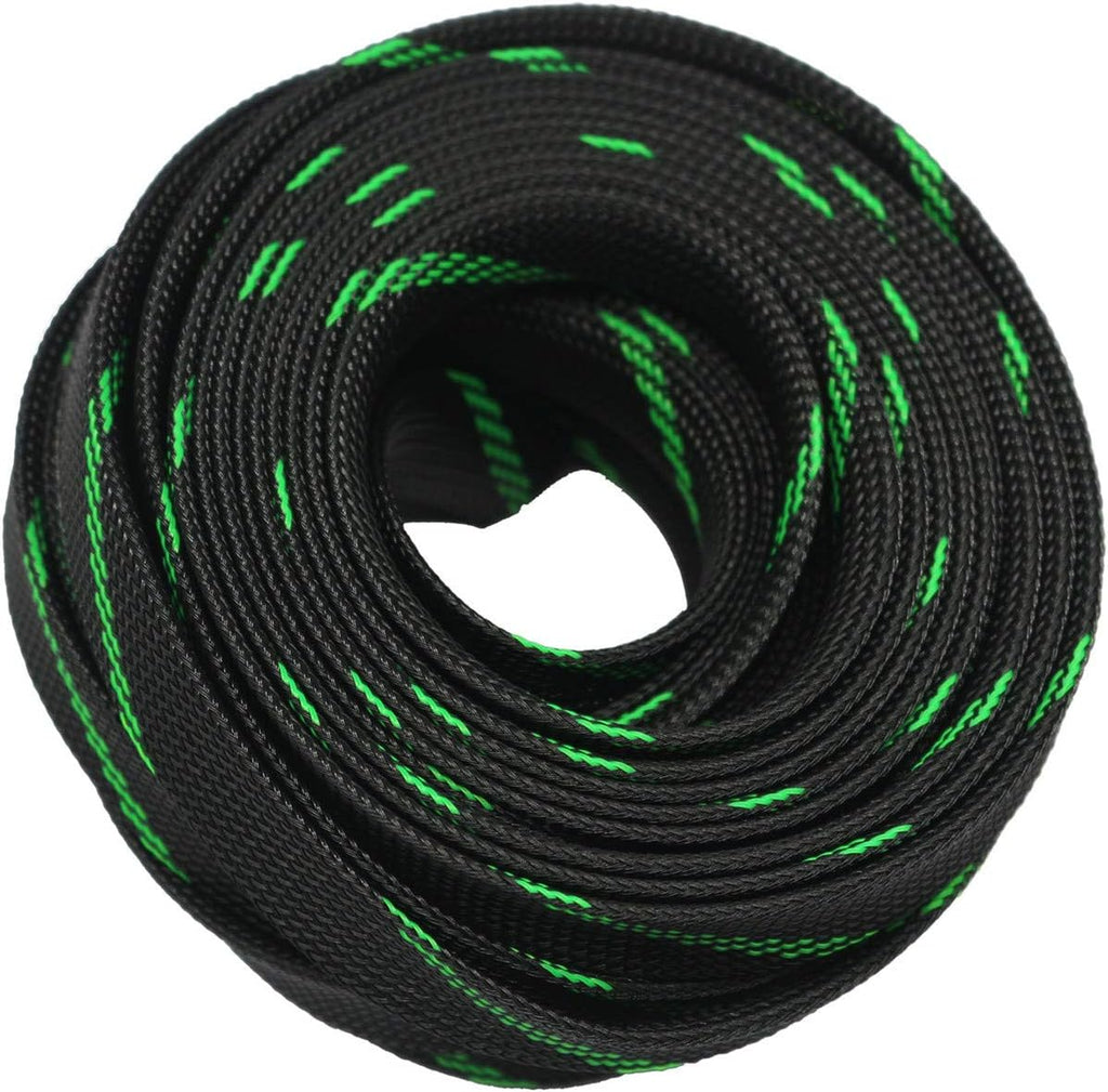 30ft PET Expandable Sleeving Wire Cable Sleeve (1/2", Green&Black)