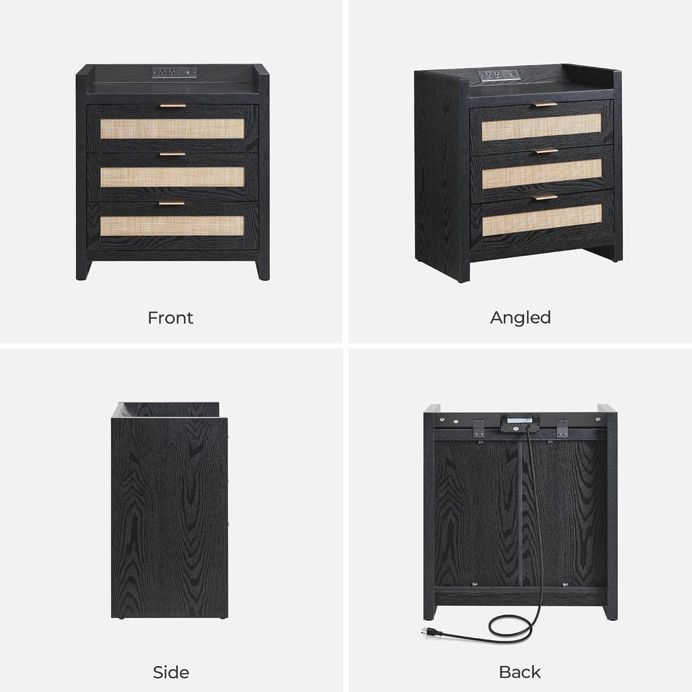 SICOTAS Nightstands Set of 2 : Rattan Tall Bedside Table with 3 Drawers | Far...