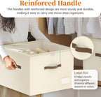Shoe Organizer for Closet, 2 Pack Shoe Organizer with Clear Cover, Closet Shoe Storage Containers w/Adjustable Dividers, Foldable Storage Bins for Shoes, Fits 16-32 Pairs, Beige