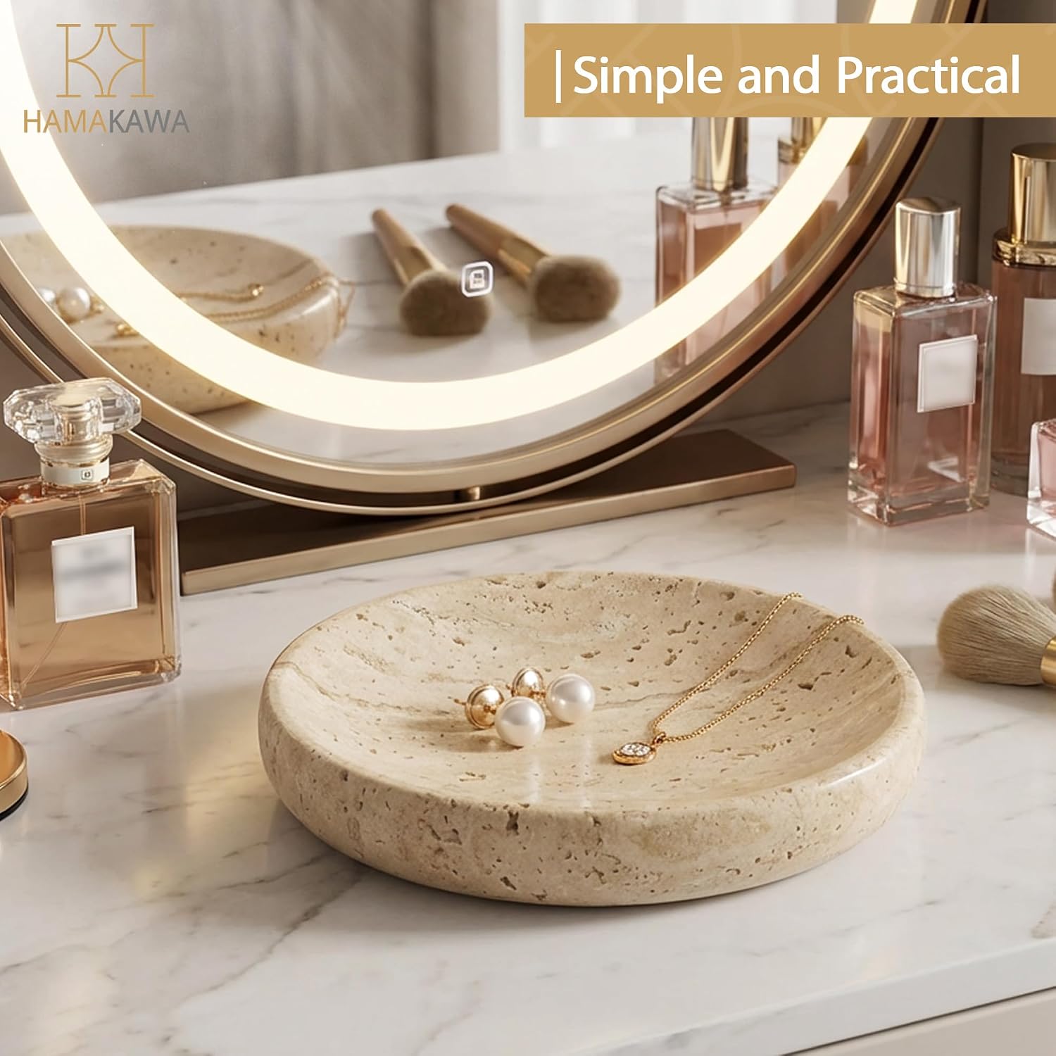 Turkish Natural Marble Ring Dish, Beige Jewelry Tray 5.5 inch, Stone Ring Holder, Travertine Trinket Dish for Room Decor, Earrings, Soap, Gift for Women