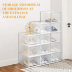 Shoe Boxes, Stack Without Toppling Modular storage boxes combine freely for use in closets, under beds, hallways, and entryways. Space-saving. (Transparent, 12 Pack)