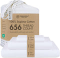 Threadmill Supima Sheet Set | 656 Thread Count Sheets for Twin Mattress | Solid Sateen Bed Sheets Set with 16” Deep Pocket | Soft Breathable 3-Piece Cooling Sheet Set | White Sheets