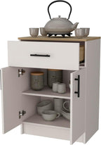 Kitchen Pantry in Melamine with 2 Doors and 1 Drawer, Ivory/Natural Oak