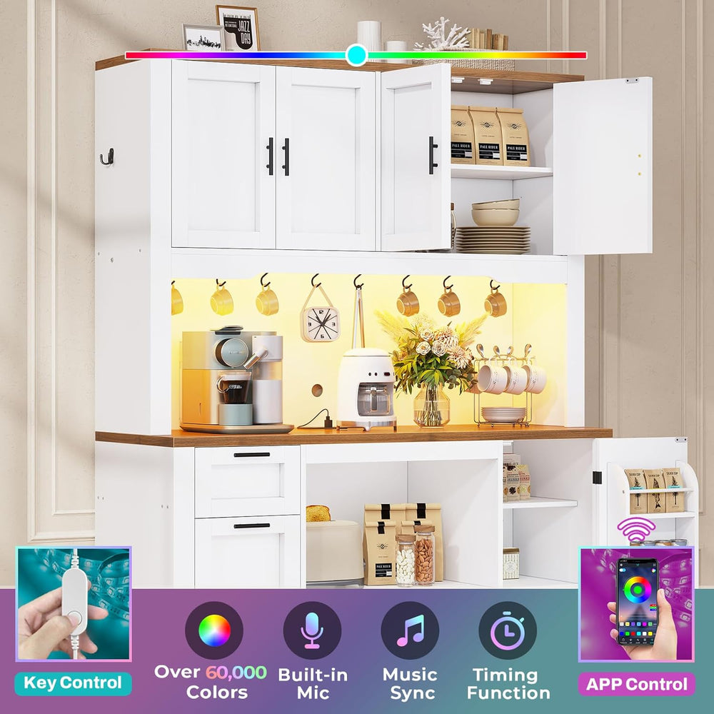 Itaar 71" Pantry Cabinet with Charging Station and LED Light, Kitchen Pa...