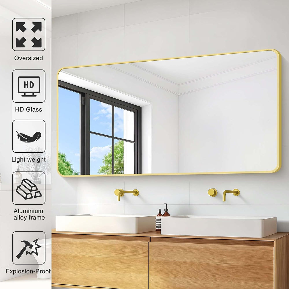 55"x30" Gold Bathroom Mirror, Large Rectangle Mirror, Rectangular W...