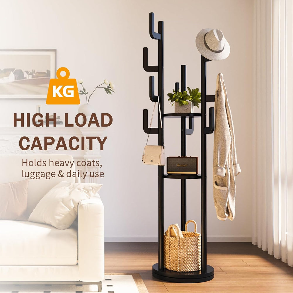 Yoobure Rotary Coat Rack Freestanding - Solid Wood Coat Tree with 9 hooks &am...