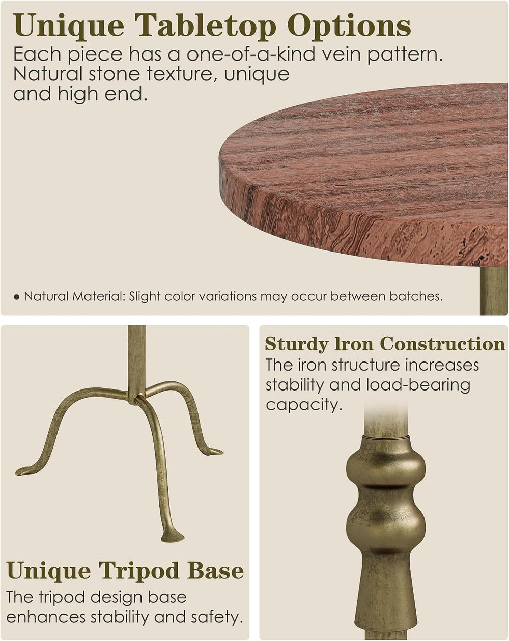 Adjustable Height Round Pedestal Table - 10x10x22-30 Inch, Red Travertine | T...
