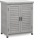 Outdoor Potting Bench with Storage Cabinet and Metal Top, Wood Workstation for Outdoor Patio, Garden (Light Grey, 31x17x36‘’)