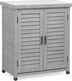 Outdoor Potting Bench with Storage Cabinet and Metal Top, Wood Workstation for Outdoor Patio, Garden (Light Grey, 31x17x36‘’)