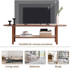 Tiita TV Stand with Storage for TV up to 65 inch, Bamboo Rattan TV Console Entertainment Center with 2 Open Shelf, Mid Century Modern Media Console for Living Room, Bedroom, Walnut