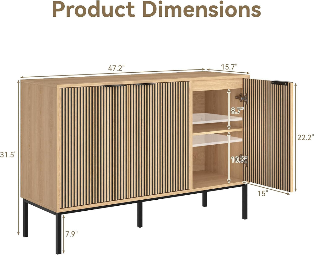 47.2" Sideboard Cabinet, Modern Buffet Cabinet with Doors & Adjustab...