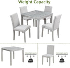 KEIKI 5-Piece Standard Height Dining Table Set with Square Table and 4 Upholstered Chair, for 4 Person, Classic Crystal Decoration Wood Table Set, Easy Assembly, for Kitchen, Dining Room, Silver Grey