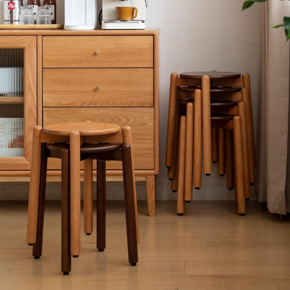 Oak Stackable Stool, Small Plant Stand, Round Wooden Stool for Dining Room, L...