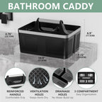 Black Shower Caddy Portable: Plastic Bathroom Caddy Organizer with Handle and Holes, Cleaning Caddy, Hard Shower Basket Storage Tote for Toiletry, College Dorm Room Essentials for Men