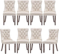 Mid Century Modern Dining Chair Set of 8 Velvet Upholstered Dining Accent Chair Farmhouse Dining Chairs with High Back and Nailhead Trim for Kitchen, Living Room, Bedroom (Beige)
