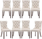 Mid Century Modern Dining Chair Set of 8 Velvet Upholstered Dining Accent Chair Farmhouse Dining Chairs with High Back and Nailhead Trim for Kitchen, Living Room, Bedroom (Beige)
