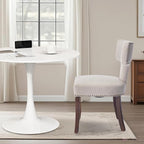 3-Piece 31.5" Round Dining Table Set for 2 with Upholstered Chairs – Space-Saving Modern Small Kitchen Cafe Bistro Set(T-Back Beige Linen Chair)