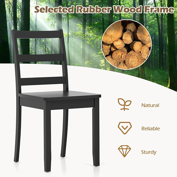 COSTWAY Wooden Dining Chairs Set of 4, Mid-Century Modern Armless Kitchen Side Chairs with Curved Backrest and Rubber Wood Legs for Home Dining Room, Kitchen, Restaurant (Black)