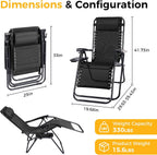 NEWBULIG Zero Gravity Chairs Set of 2, Folding Lounge Chair, Modern Black | Portable Lawn Camping Recliner with Adjustable Pollow, Mesh Back, Cup Holder Trays for Pool Beach Patio