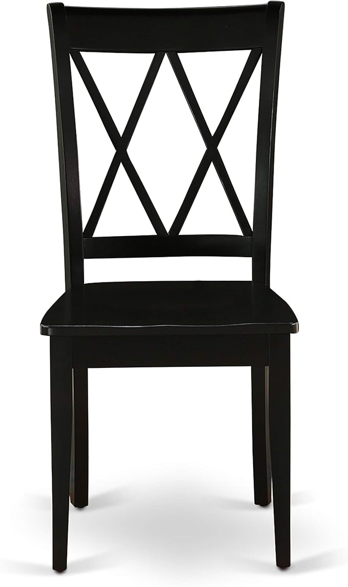 East West Furniture CLC-BLK-W Clarksville Dining Chairs - Double Cross Back Wooden Seat Chairs, Set of 2, Black