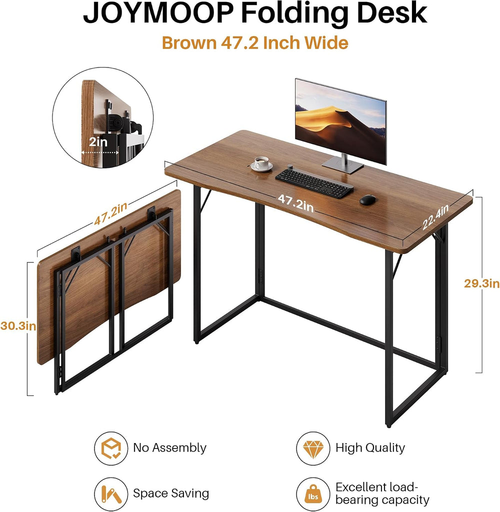JOYMOOP 47.2" Brown Folding Desk, No Assembly, Wooden Top, Large Size | ...
