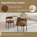 Faux Leather Dining Chairs Set of 2, Upholstered Kitchen and Dining Room Chairs, Mid-Century Modern Dining Chairs with Round Back and Black Metal Legs, Vegan Leather, Brown