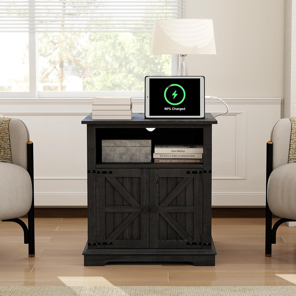 MUUEGM End Table with Charging Station, 24 Inch Farmhouse Sofa Side Tables Li...