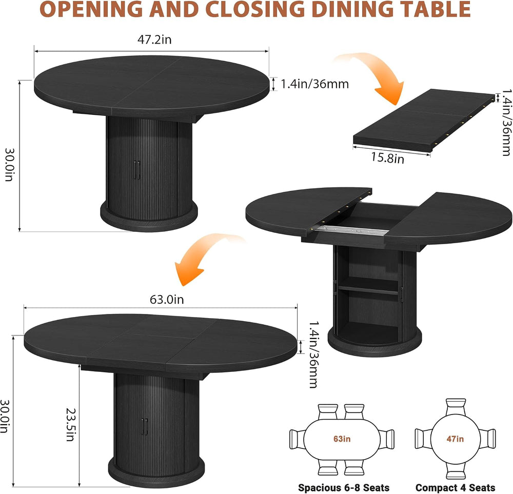 Jocoevol Extendable Round Kitchen Dining Room Table for 4-6 with 2-Tier Stora...