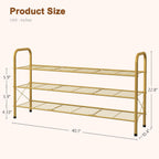 Hoctieon 3 Tier Mesh Style Shoe Rack, Entryway Shoe Shelf, Shoe Storage Organizer, Shoe Rack for Closet, Space Save for Bathroom, Garage, Hallway, Bedroom, Living Room, Gold