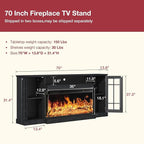 oneinmil 36 Inch 3-Sided Glass Fireplace TV Stand for TVs up to 80", Rustic Media Entertainment Center Console Table with Glass Door Closed Storage, Set of TV Table, Black