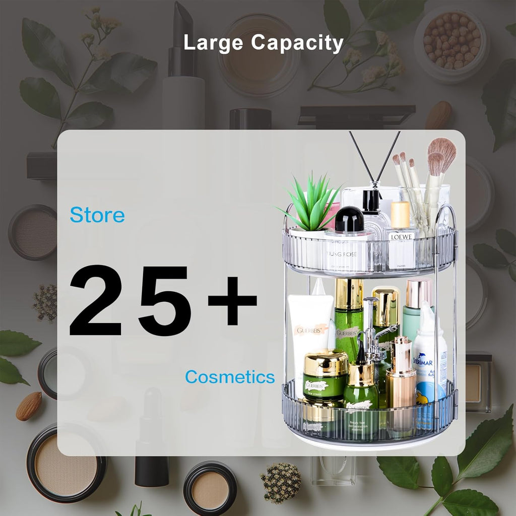 360 Rotating Makeup Organizer, 2 Tier Lazy Susan Bathroom Counter Organizer, Skincare Organizers, Spinning Perfume Organizer & Vanity Organizer Countertop (Classic Grey, 2 Tier)