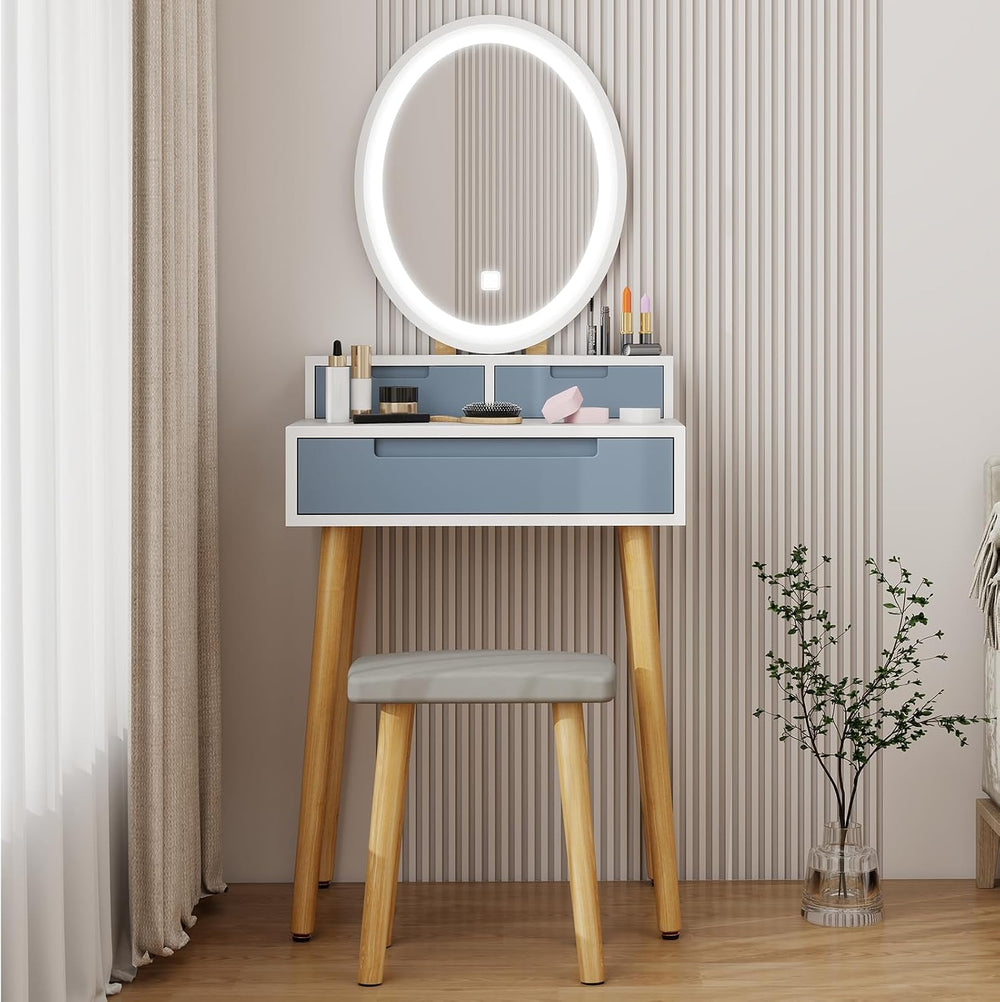 YOURLITE Small Makeup Vanity Desk with Mirror and Lights | Compact Vanity, 3 ...