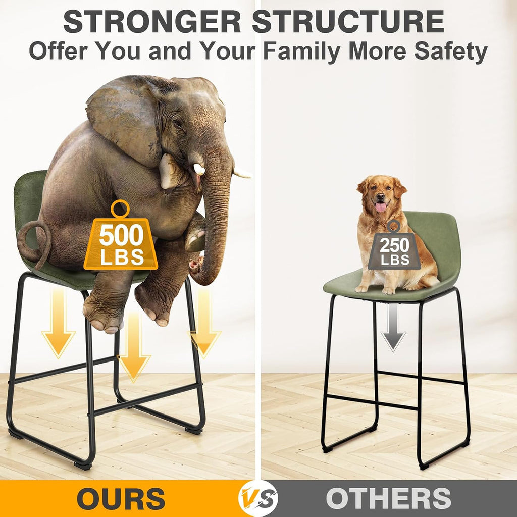 TAVR Counter Height Stools Set of 3, 24 inch Barstools Hold up to 500 lbs | Armless Faux Leather Bar Stools with Sturdy Alloy Steel Legs & Soft Backrest for Kitchen Island, Coffee Shop, Green