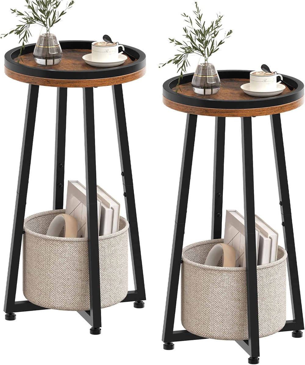 HOOBRO Small Round Side Tables, Set of 2, 2-Tier Round Sofa End Tables, Compa...