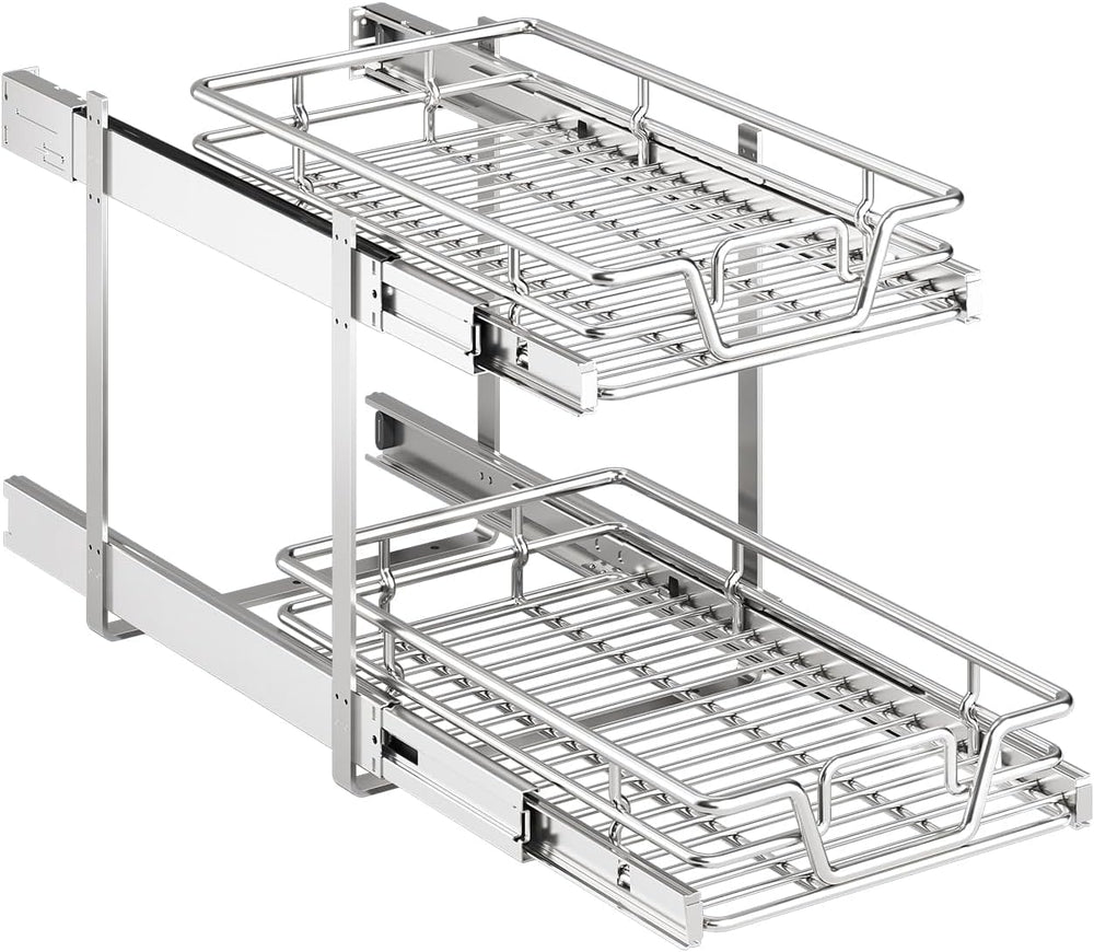 2-Tier Kitchen Cabinet Pull Out Shelf and Drawer Organizer Slide Out Pantry S...