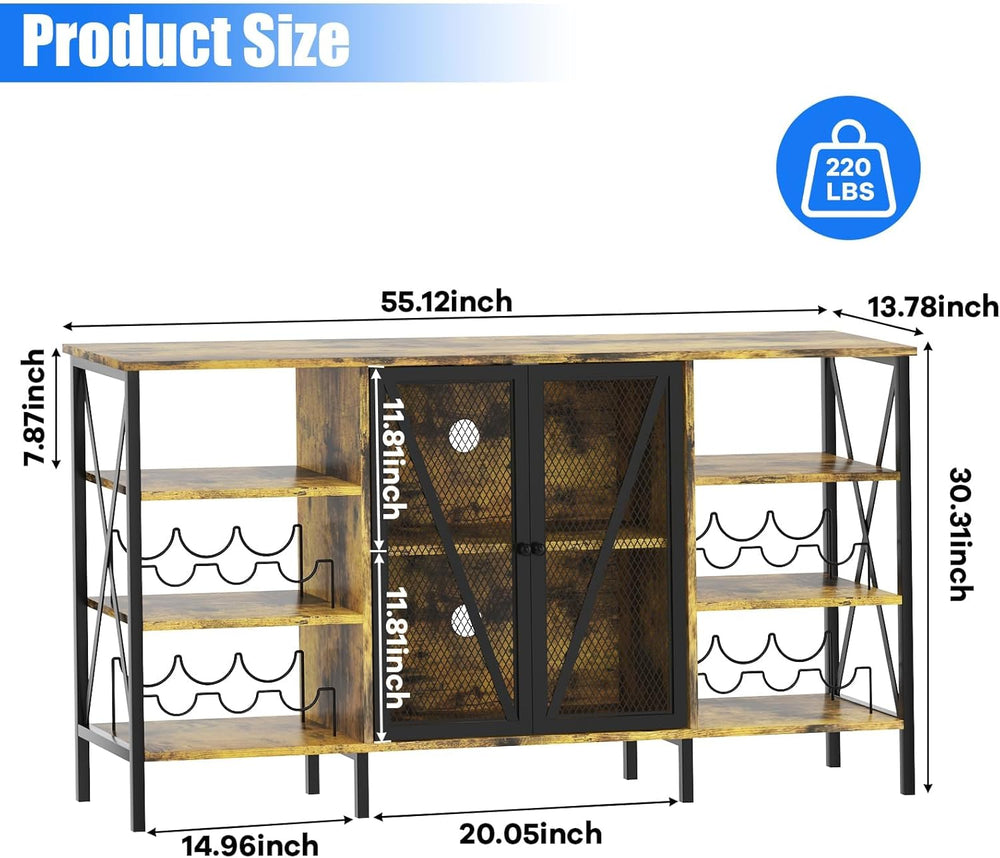 Takywep Farmhouse Industrial Wine Bar Cabinet with LED Light – Freestanding S...