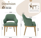 Wooden Dining Chairs Set of 2, Modern Fabric Upholstered Dining Room Chair, Kitchen Side Chairs, Farmhouse Dinner Chair with Open Back for Kitchen, Green