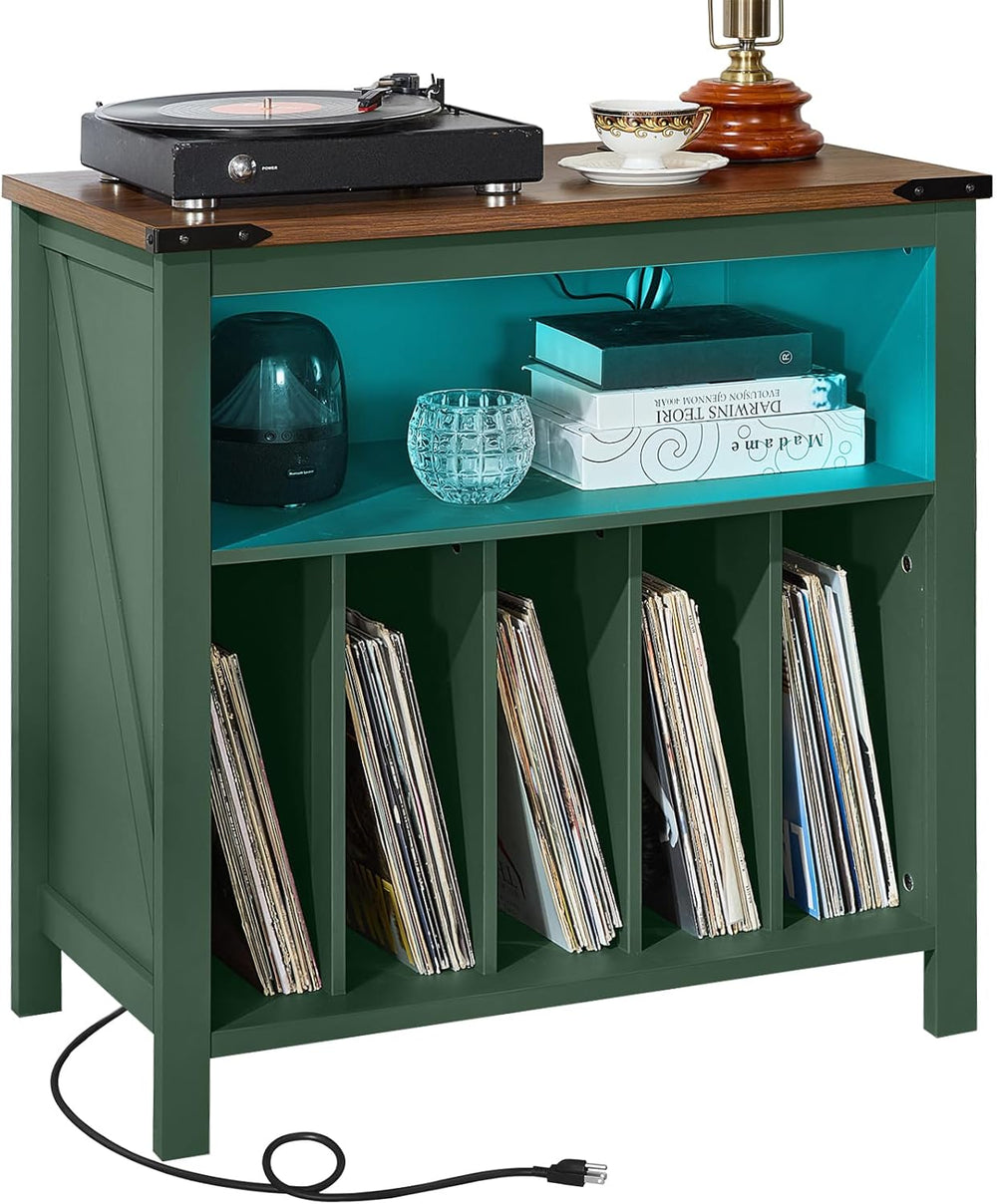 Joaxswe Large Record Player Table with Charger Station & LED Lights, Viny...