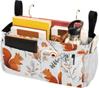 Squirrels and Fall Leaves Bedside Caddy for Dorm Bed Bedside Hanging Caddy Bag Iron Frame Storage Organizer Pocket for Bunk Home College Hospital Beds 2 Hooks