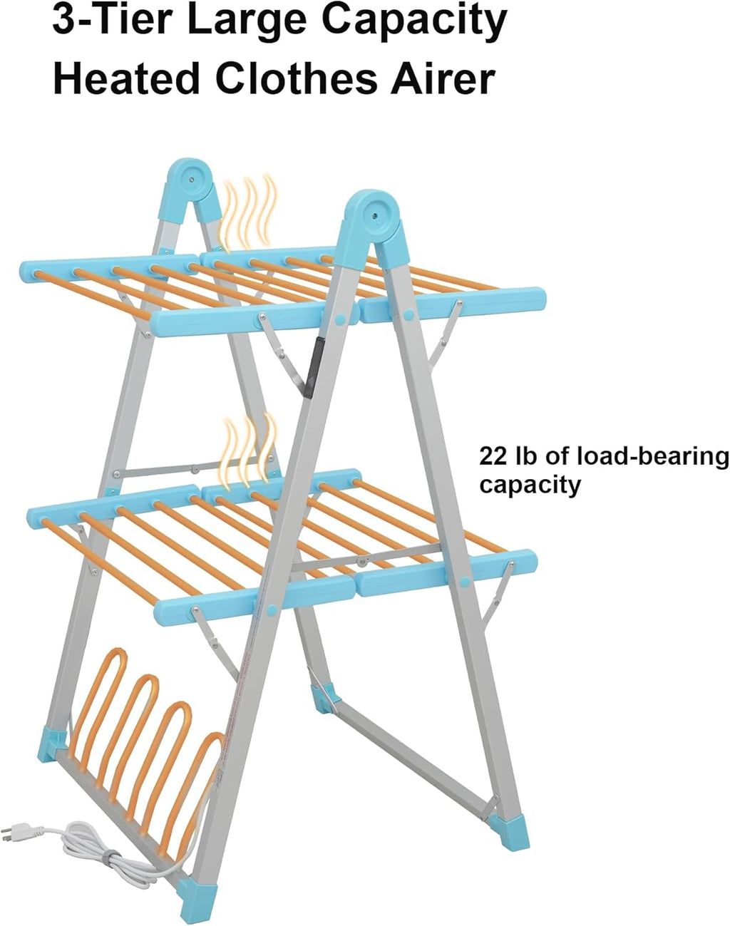 Electric Heated Clothes Drying Rack,Foldable Heated Garment Dryer with Timer Shut-Off Laundry Rack for Clothes Shoes Socks,Aluminum Alloy,Blue,Plug & Play,(39.37x25.98x23.82in)