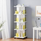 VECELO 4-Tier Rotating Bookshelf, Modern Swivel Bookcase, Vintage Book Shelf for 360° Display, Stackable Shelves Floor-Standing Storage for Home Office, Solid Wood, Smooth Spinning, White