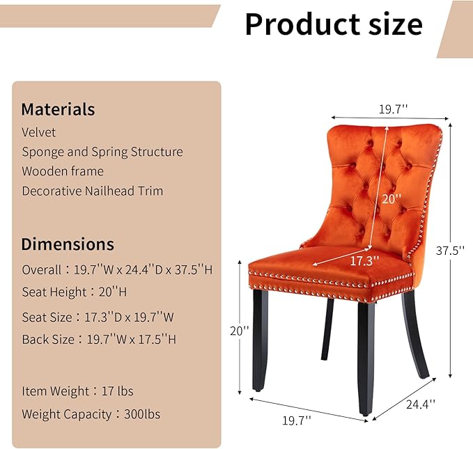 Modern Dining Chairs Set of 2, Tufted Upholstered Dining Chair with Solid Woo...
