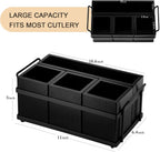 PTSTING Silverware Caddy Black Wood Silverware Holder Paper Plate Dispenser Utensil Caddy Cutlery Flatware Organizer Box for Spoons Forks Plates Napkins