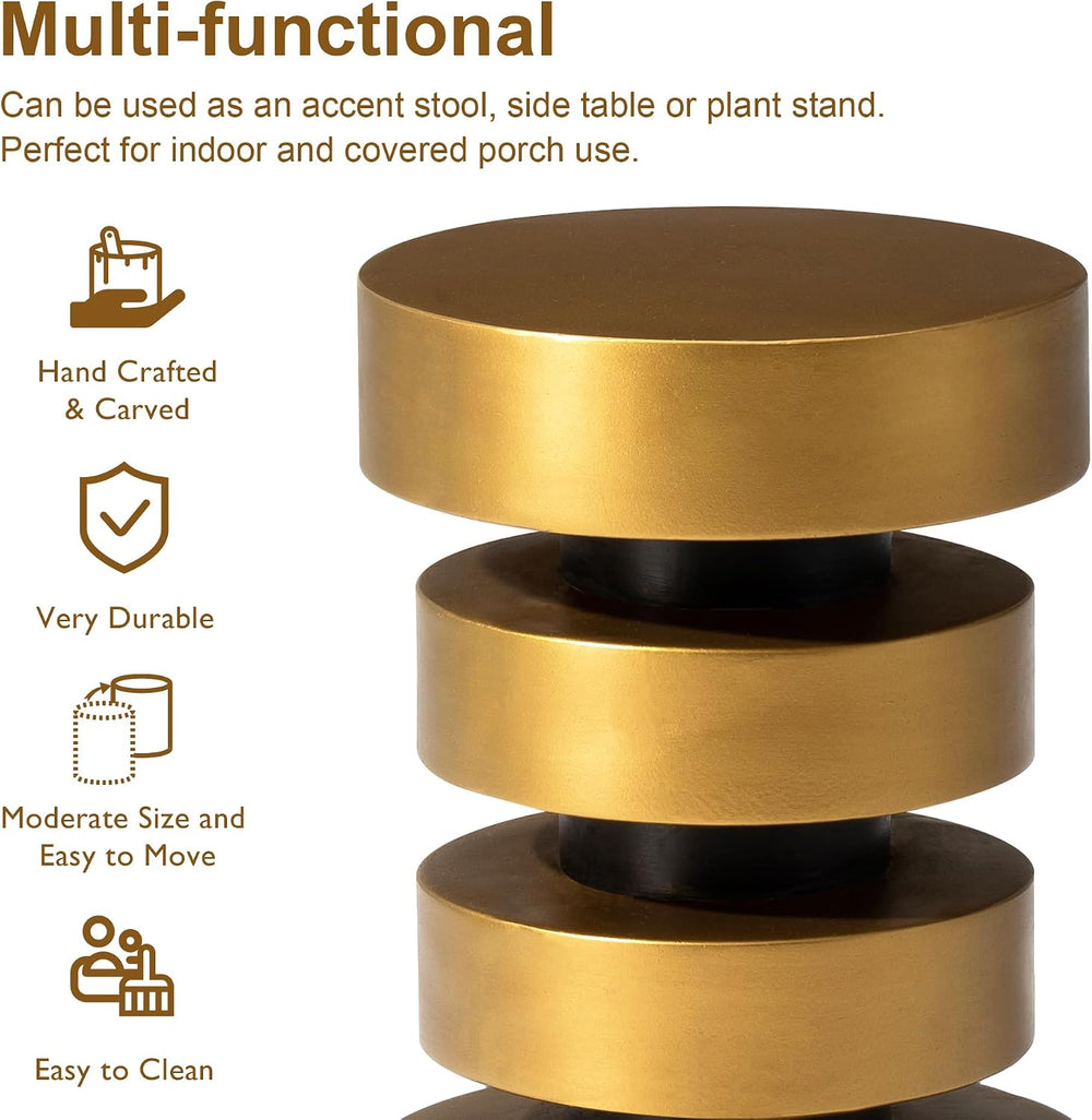 Glitzhome Gold Floating Disks Side Table & Accent Stool - 18" H Mode...