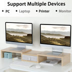 TEAMIX 3 Shelf Monitor Stand Riser with Drawer-Length and Angle Adjustable Dual Monitor Riser with Storage Corner Desk Shelf Organizer Large Computer Stand for 2 Monitors/Laptop (Maple, 1 Drawer)