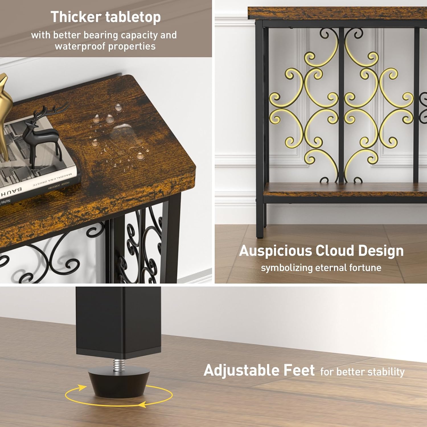 ikkle 70.9" Narrow Sofa Table Behind Couch with 2-Tier Storage Shelf. | Industrial Console Table with Auspicious Cloud Design and Premium Water-Resistant Wood Finish.Fit for Entryway, Living Room.