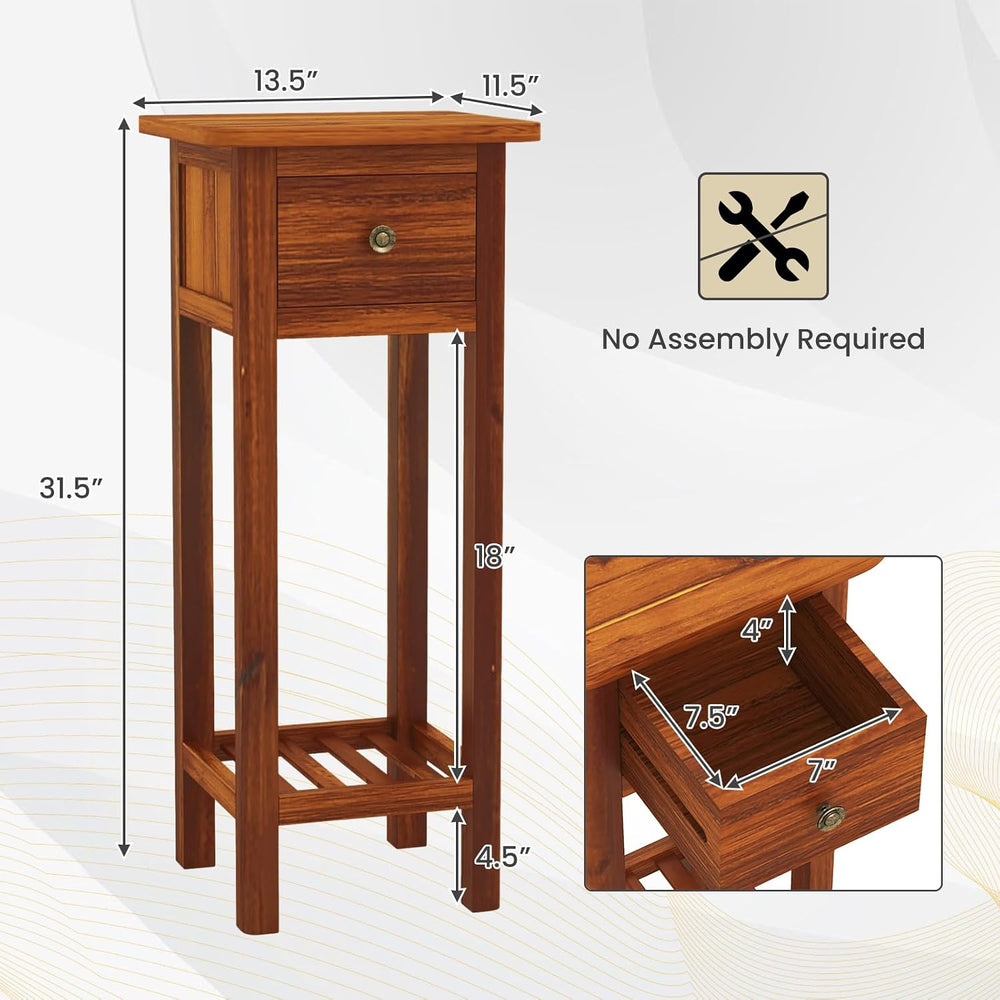 SlickBlue 2-Tier Slim Bedside Table with Drawer and Shelf for Living Room Bed...