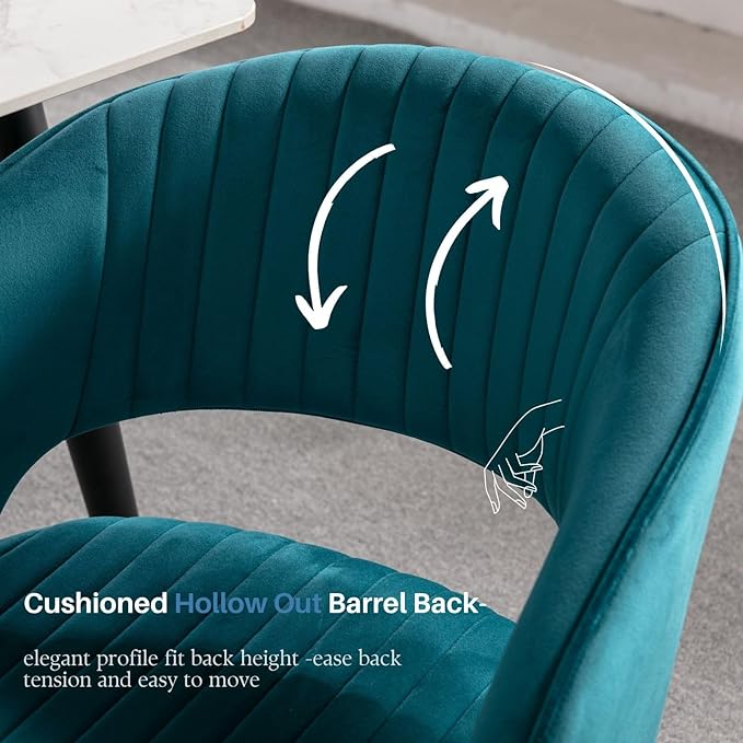 Teal Velvet Dining Chairs Gold Legs, Modern Dining Room Chairs with Arms Set of 2 Upholstered Accent Chair Armchair with Barrel Back for Kitchen Living Room